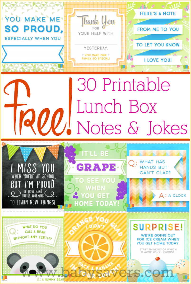 Free printable lunch box notes and jokes for all ages!