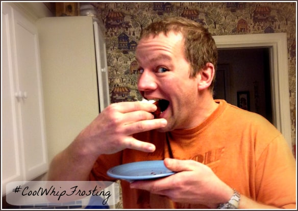 james eating red velvet cupcakes cool whip frosting