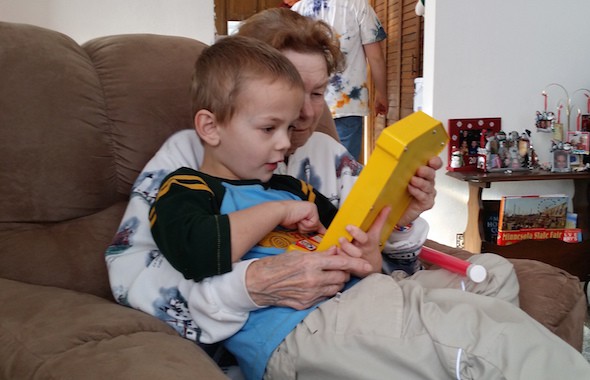 My grandma and my son, waiting patiently for dinner!