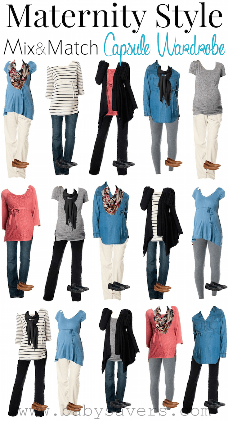 Maternity capsule wardrobe for mix and match maternity outfits
