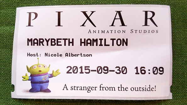 Pixar Animation Studios tour alien name tag
