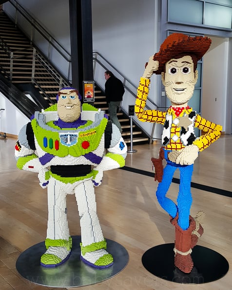 Pixar Animation Studios lego buzz and woody statues