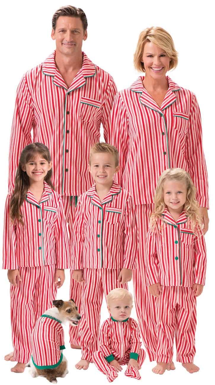 family matching pjs candy cane