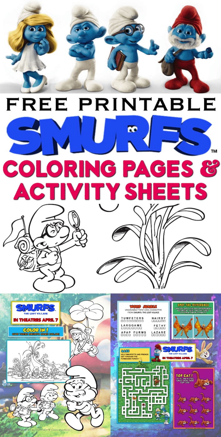 smurfs coloring pages activity sheets