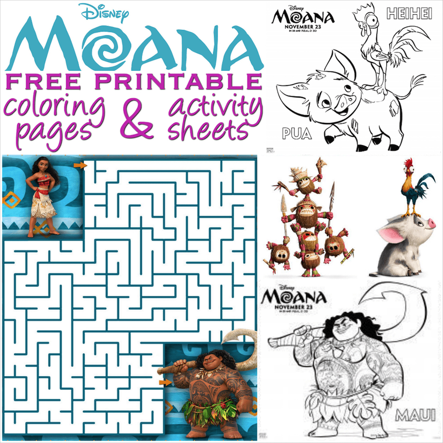 moana coloring pages and activity sheets