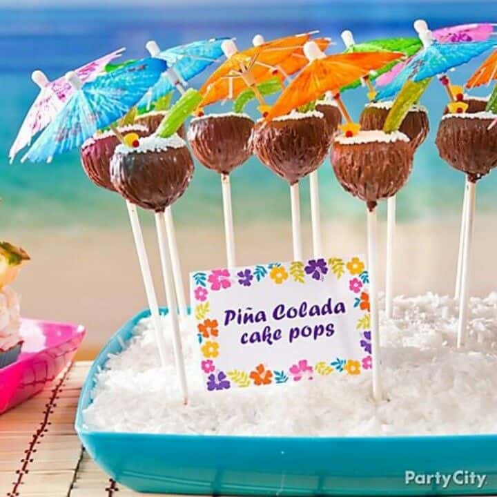 polynesian luau party cake pops