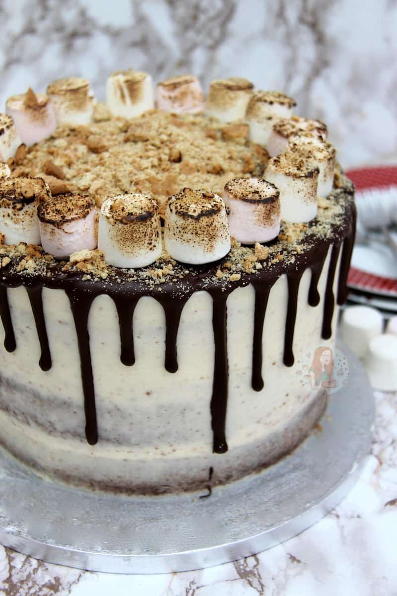 how to make a drip cake with smores toasted marshmallows 