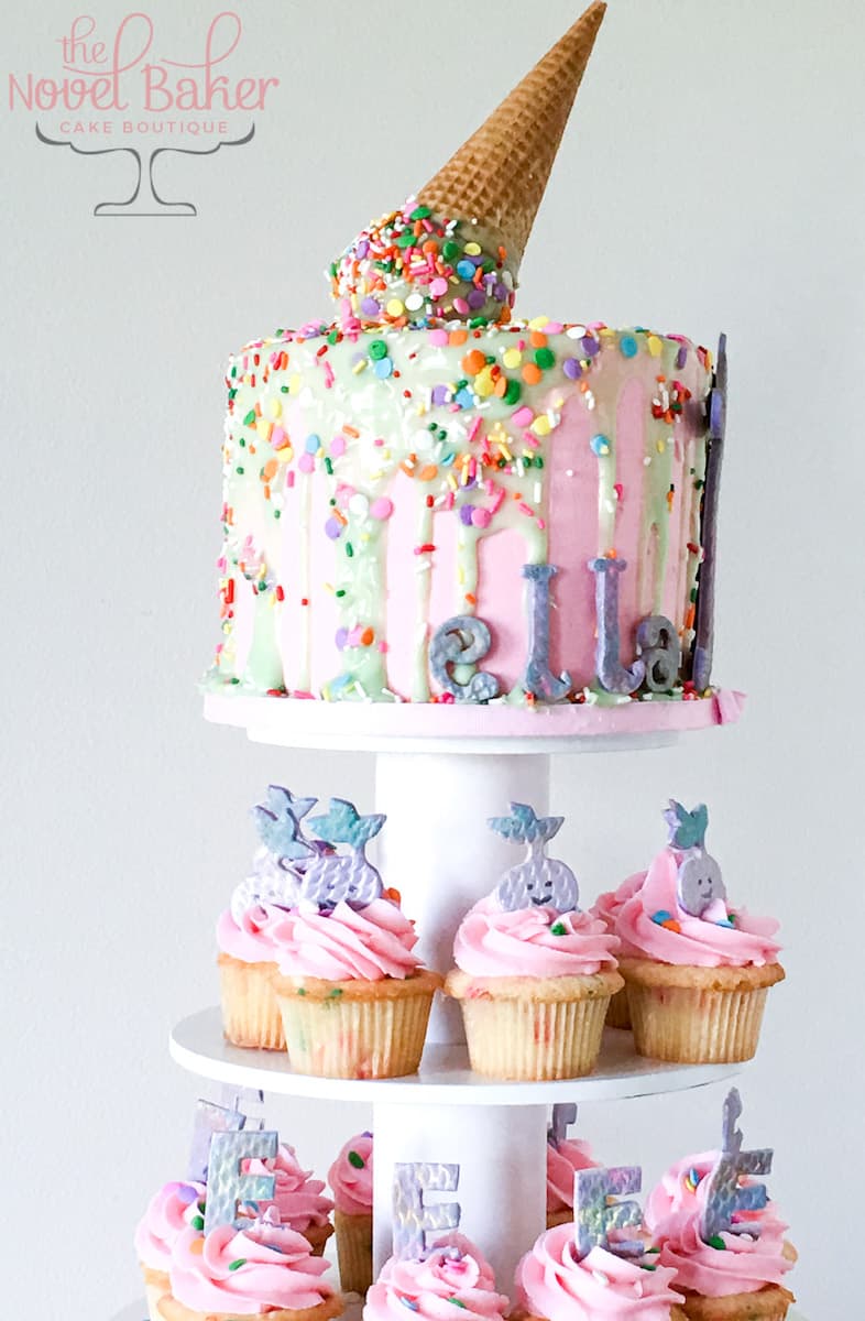 how to make a drip cake with matching cupcakes