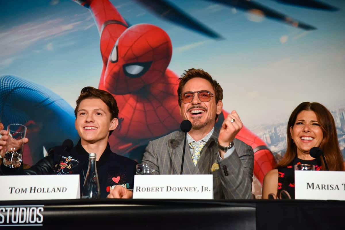 Spider-Man Homecoming press junket Tom Holland robert downey jr marisa tomei