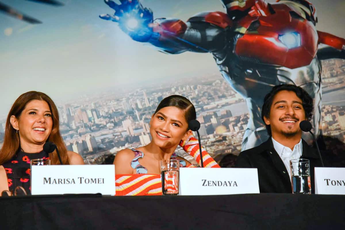 Spider-Man Homecoming press junket marisa tomei zendaya tony revolori