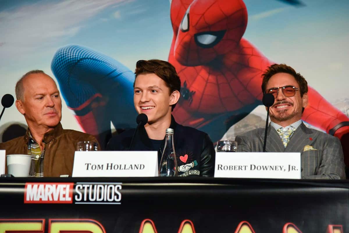 Spider-Man Homecoming press junket michael keaton tom holland robert downey jr