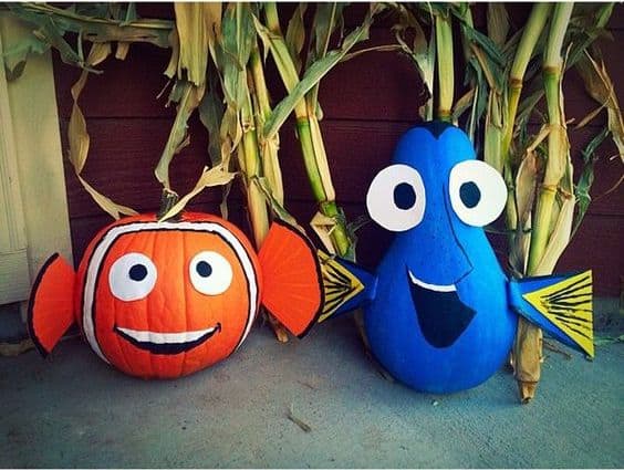 Disney painted pumpkins Finding Nemo and Dory