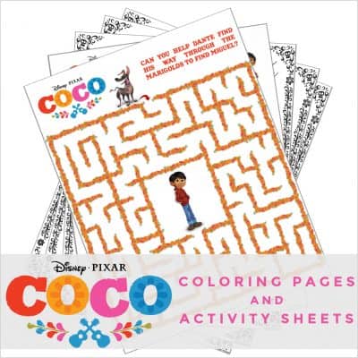 Coco coloring pages activity sheets