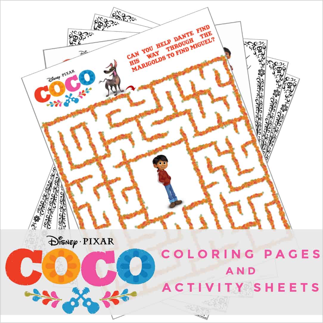 Coco coloring pages activity sheets