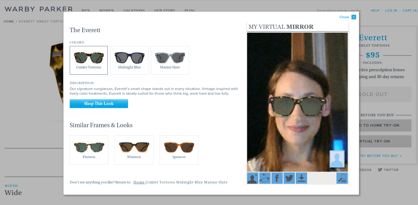 Warby Parker virtual try on sunglasses