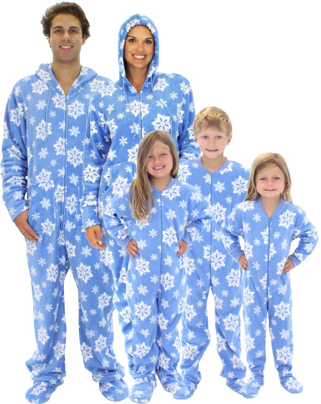 Christmas footie pajamas for the family blue snowflake