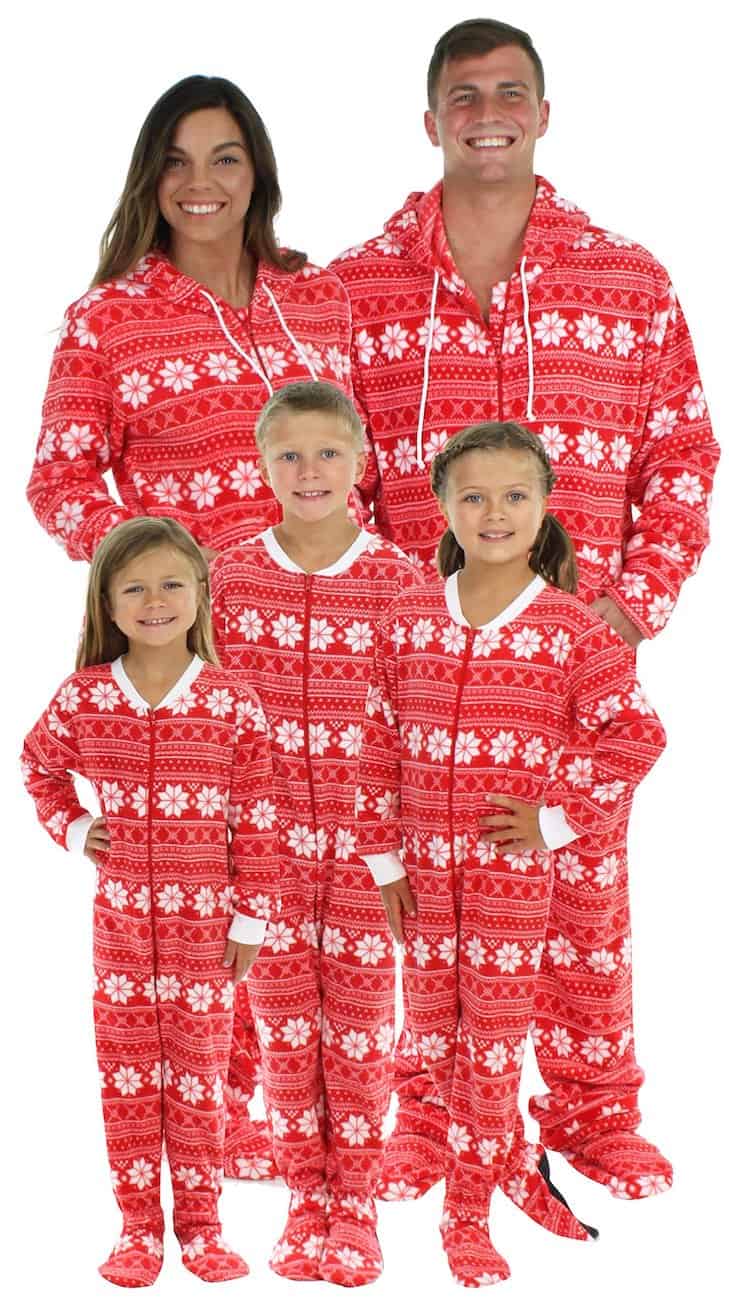 Christmas footie pajamas for the family red snowflake