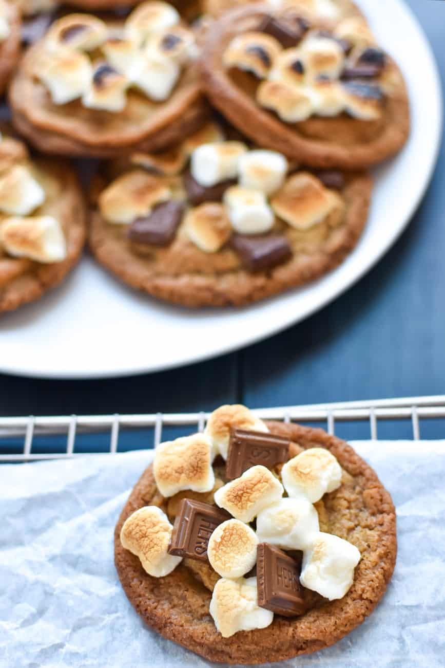 brown butter panbanging cookies on a plate