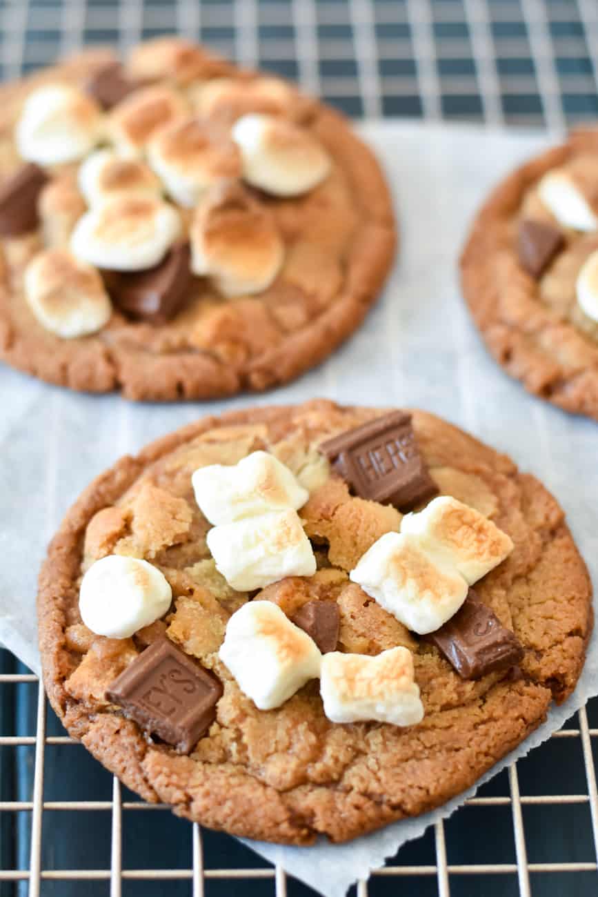 brown butter panbanging cookies with chocolate and marshmallows