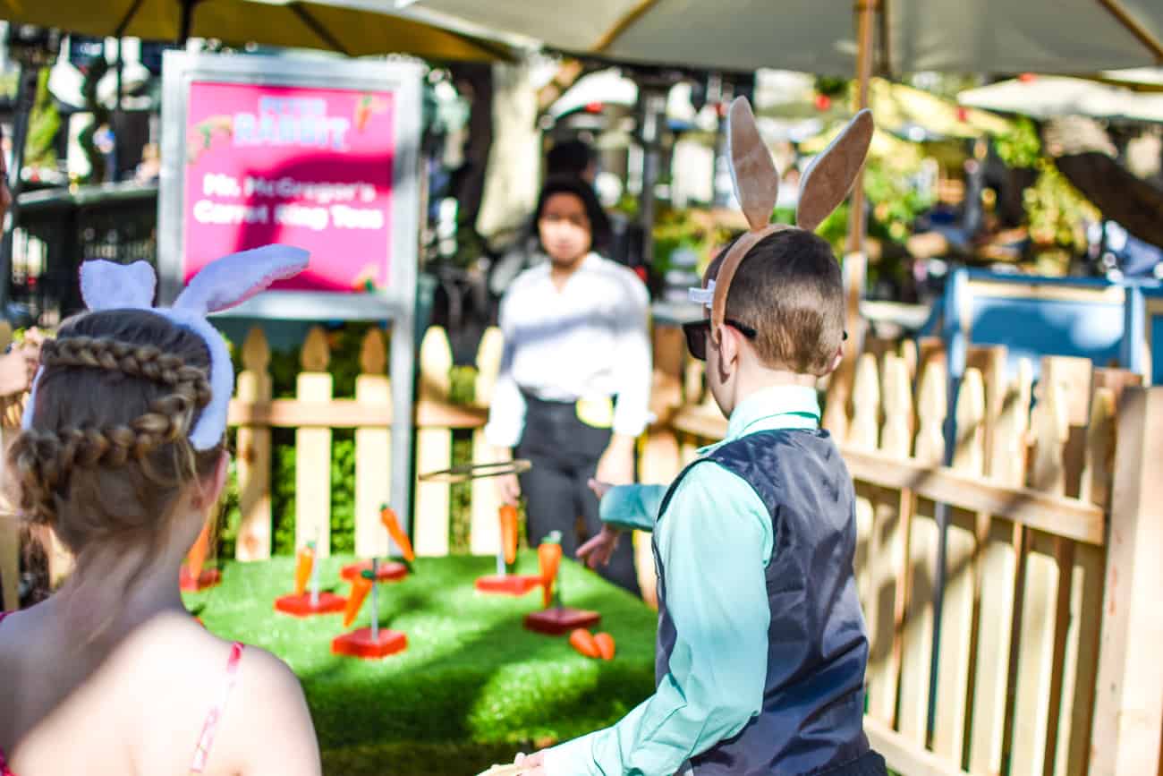 playing ring toss at the Peter Rabbit movie premiere