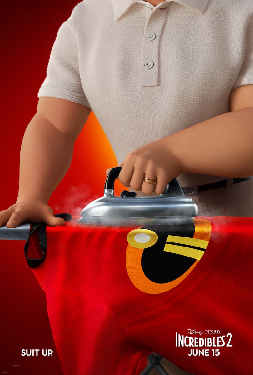 Incredibles 2 movie poster Mr Incredible ironing uniform