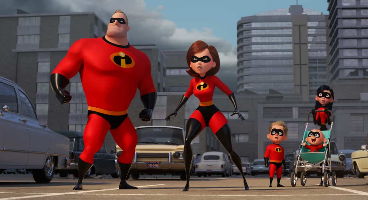 Incredibles 2 still whole family in costume uniform