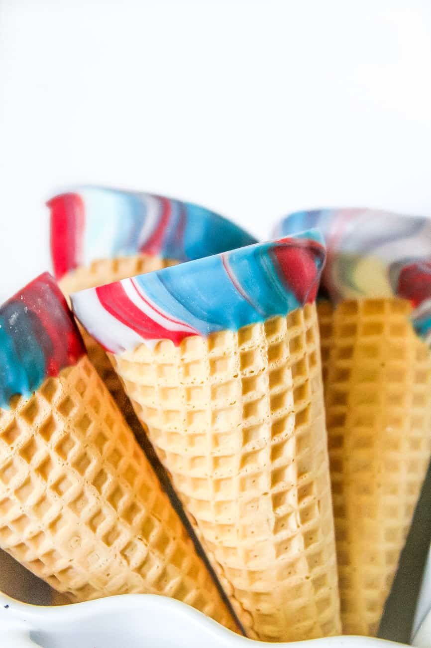 red white and blue dipped sugar cones