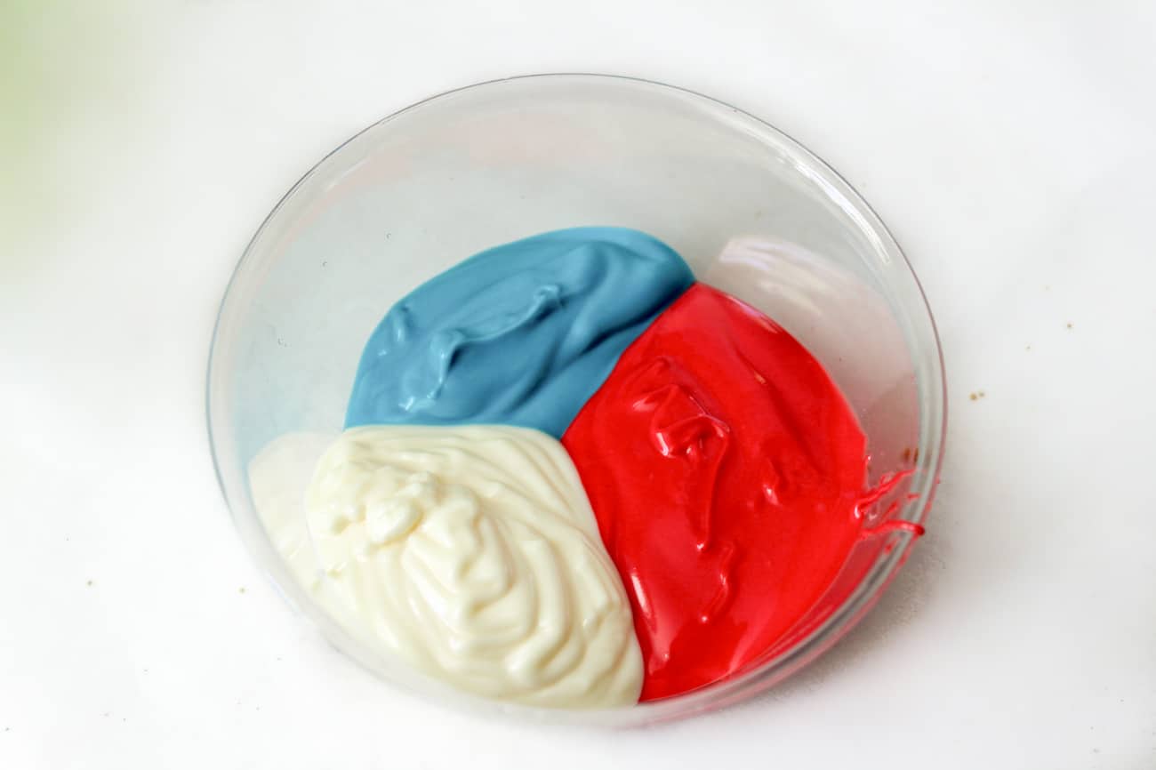 red white and blue melted candy