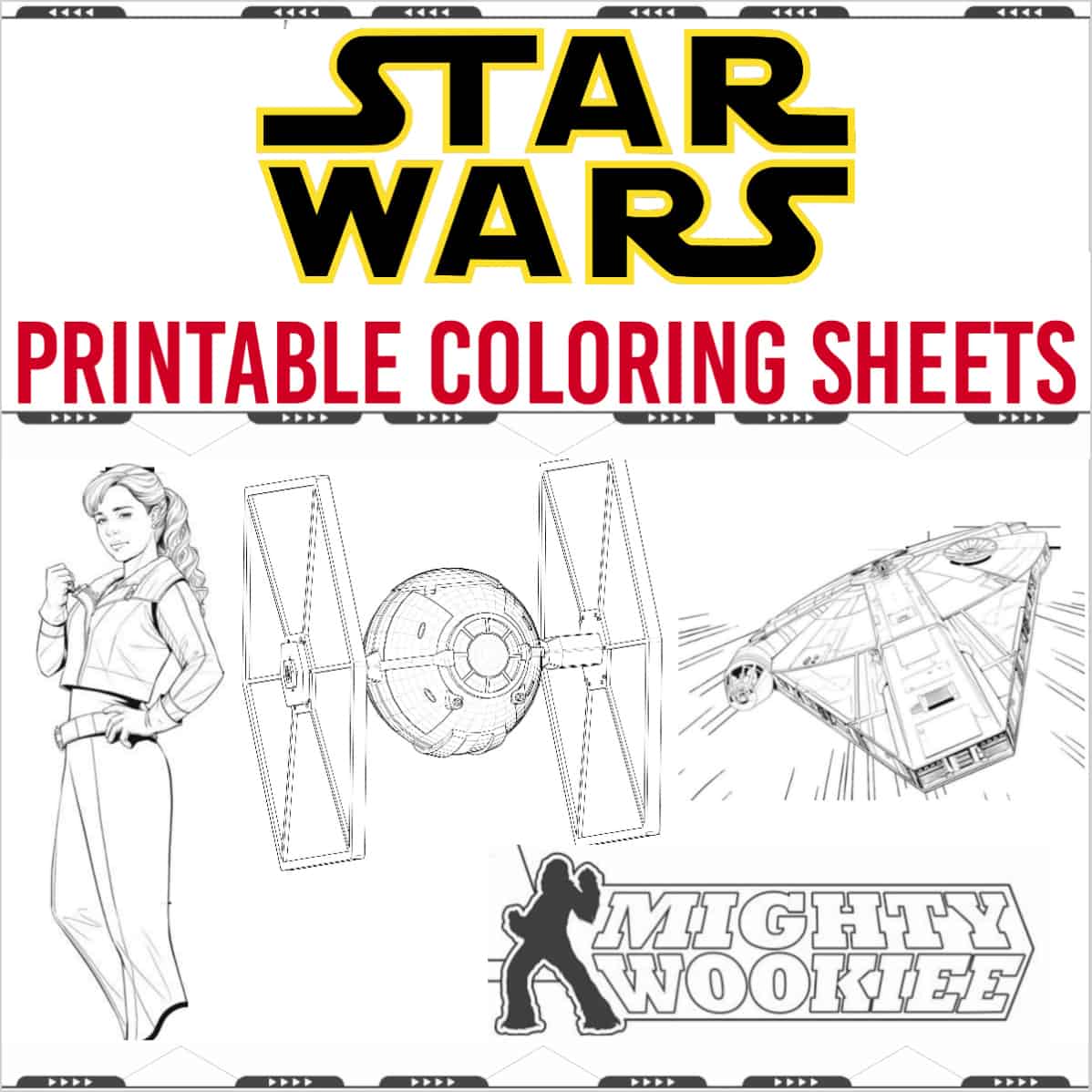 Star Wars coloring pages tie fighter, mighty wookie, Qi Ra