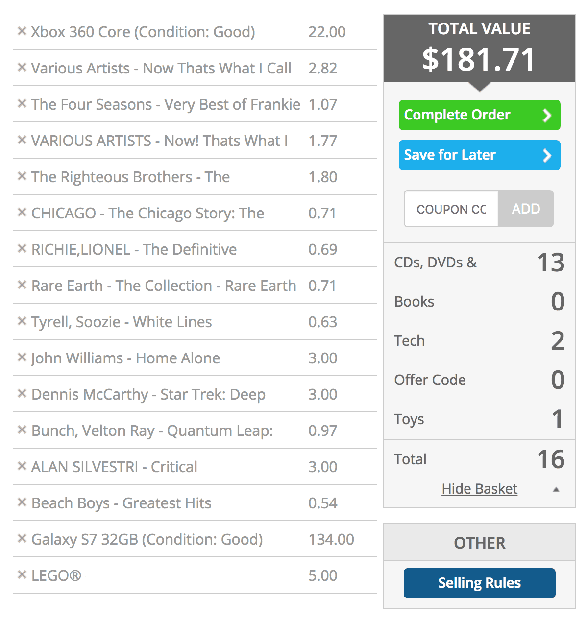 Decluttr review list of prices