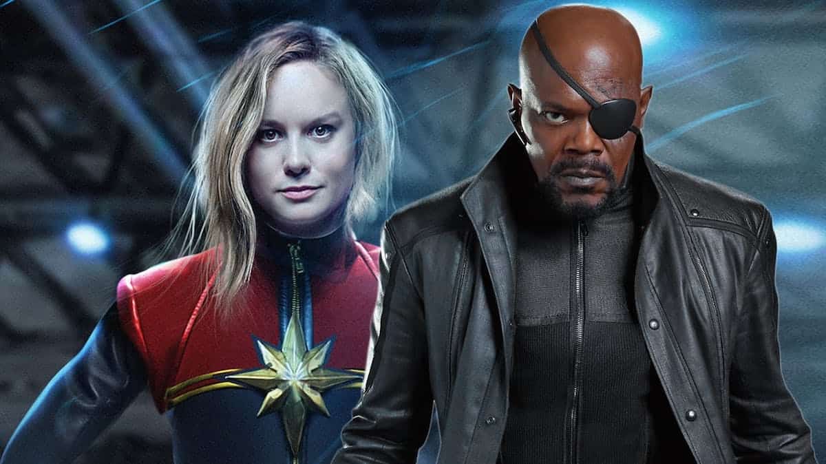 Samuel L jackson and Brie Larson as Nick Fury Captain Marvel