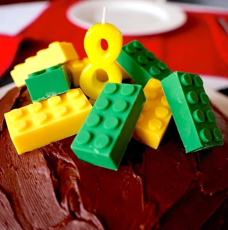 lego cake with candy bricks