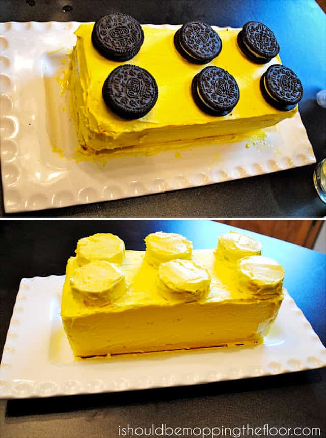 lego cake with oreo cookies