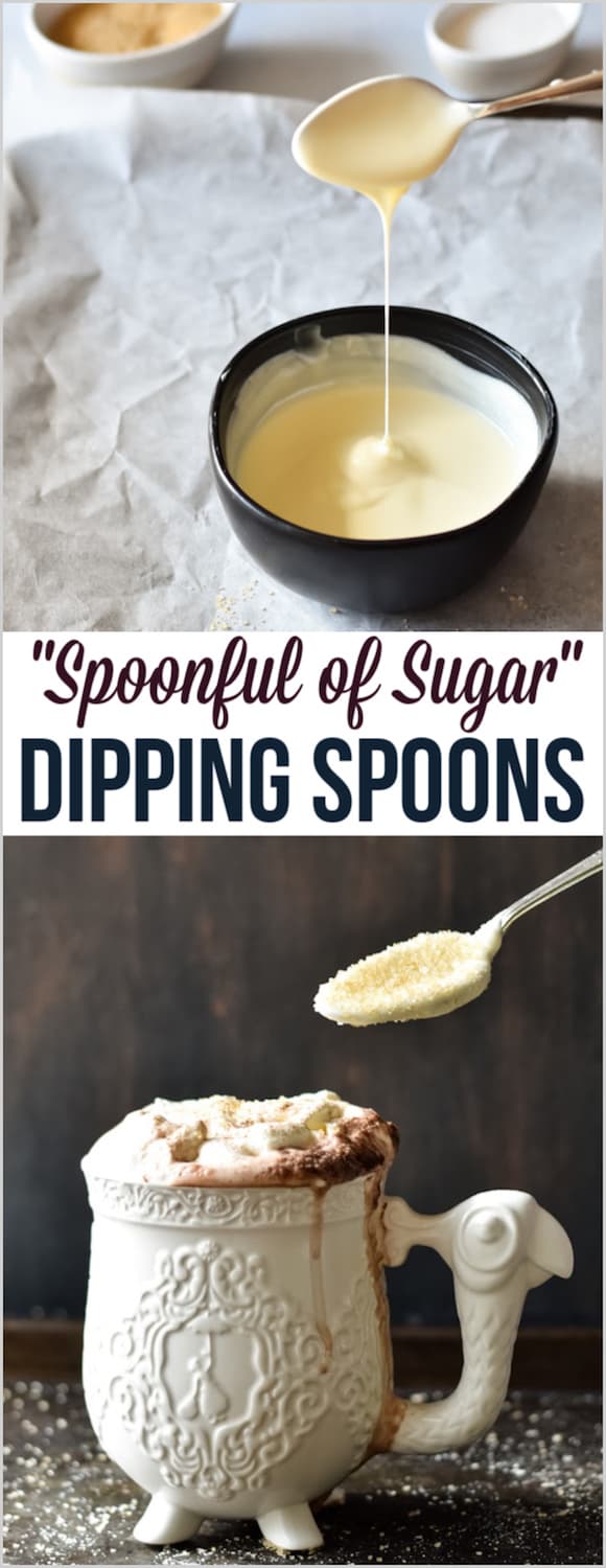 A spoonful of sugar" white chocolate dipped cocoa spoons for Mary Poppins!