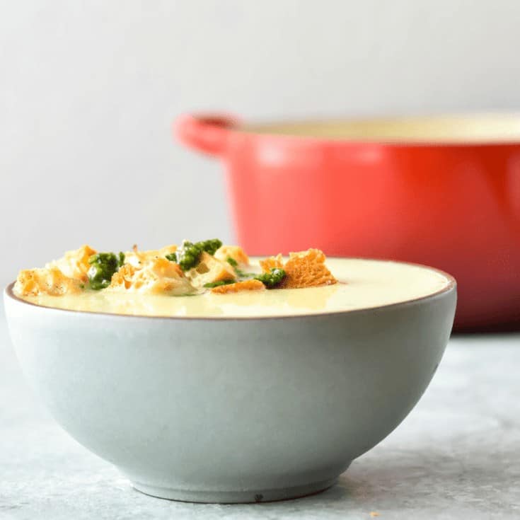 30-minute cauliflower cheese soup with Cilantro Pesto