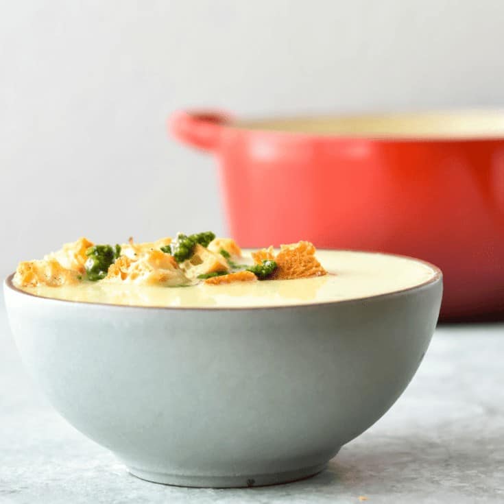 30-minute cauliflower cheese soup with Cilantro Pesto