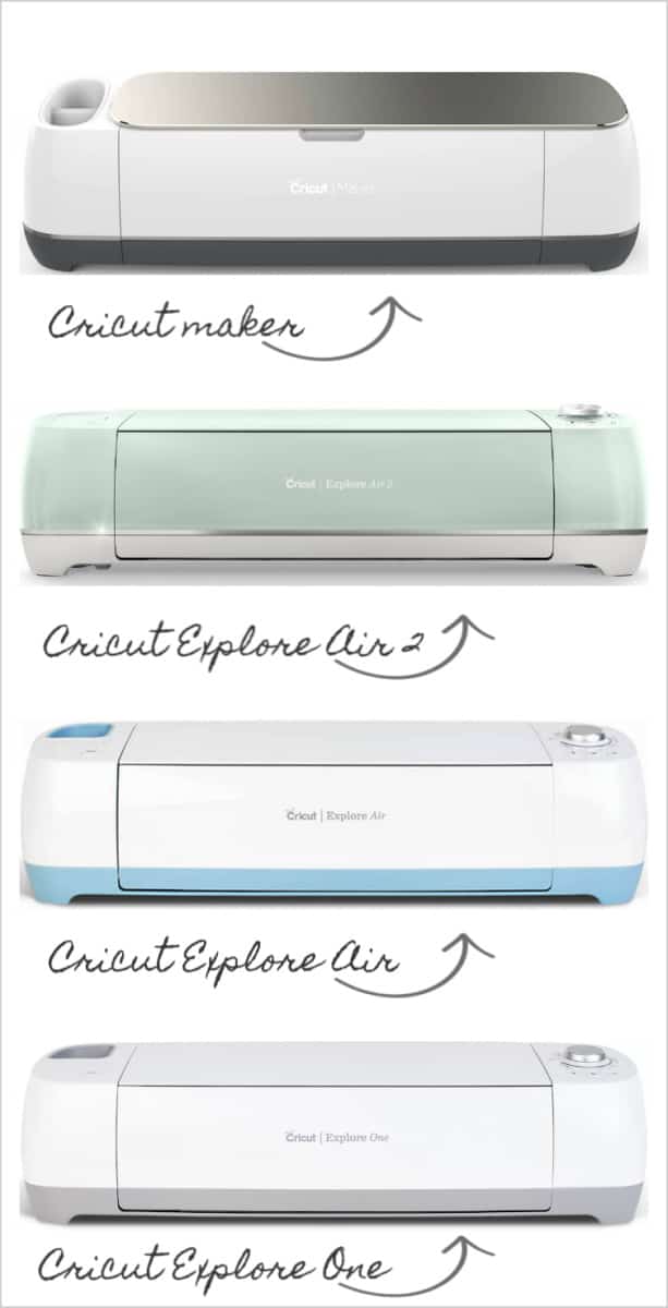 4 different cricut machines with names and arrows