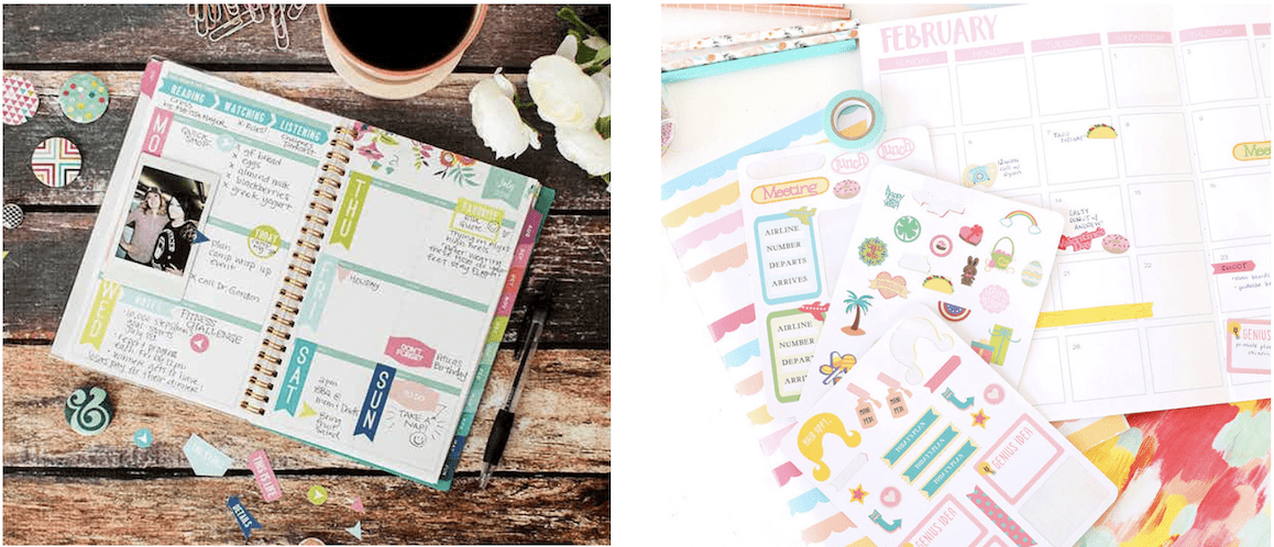 Planner designs, bullet journal, calendar with homemade stickers