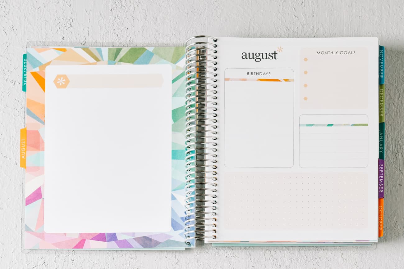 Multicolor planner page and montly summary page