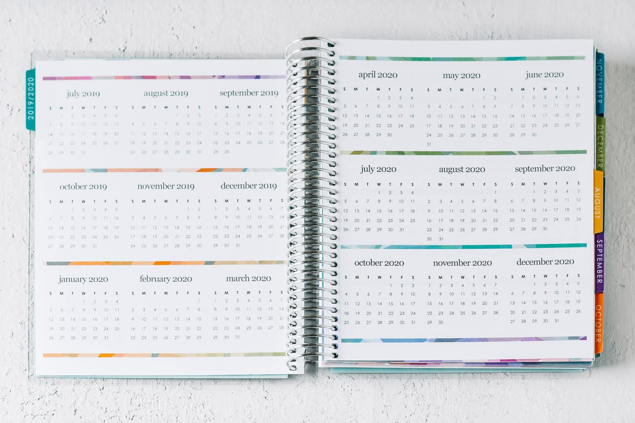 Open spiral bound calendar pages