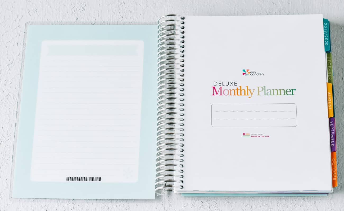 Front page of Erin Condren Deluxe Monthly Planner