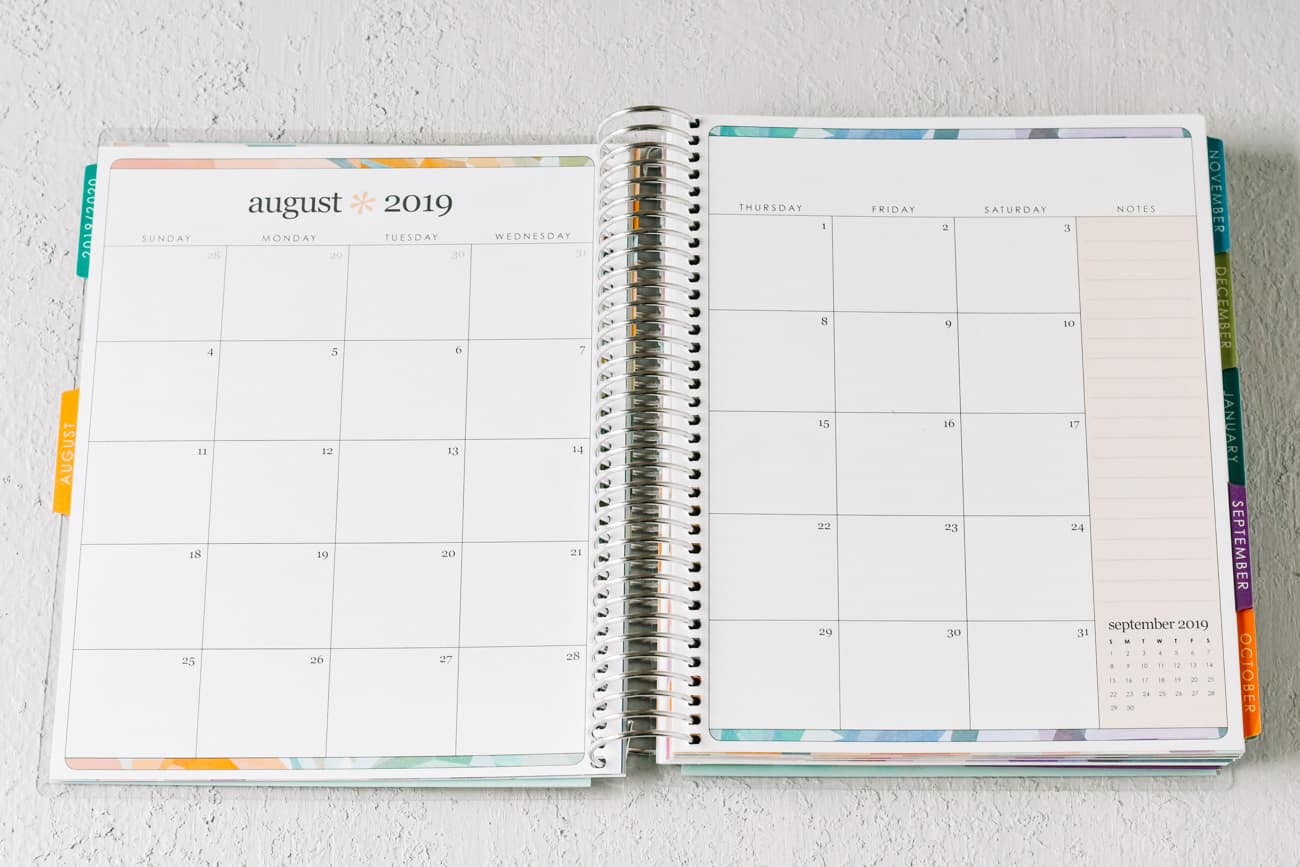 Calendar spread of monthly planner 