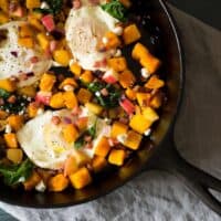 Butternut Squash Hash with Apples, Ham and Goat Cheese