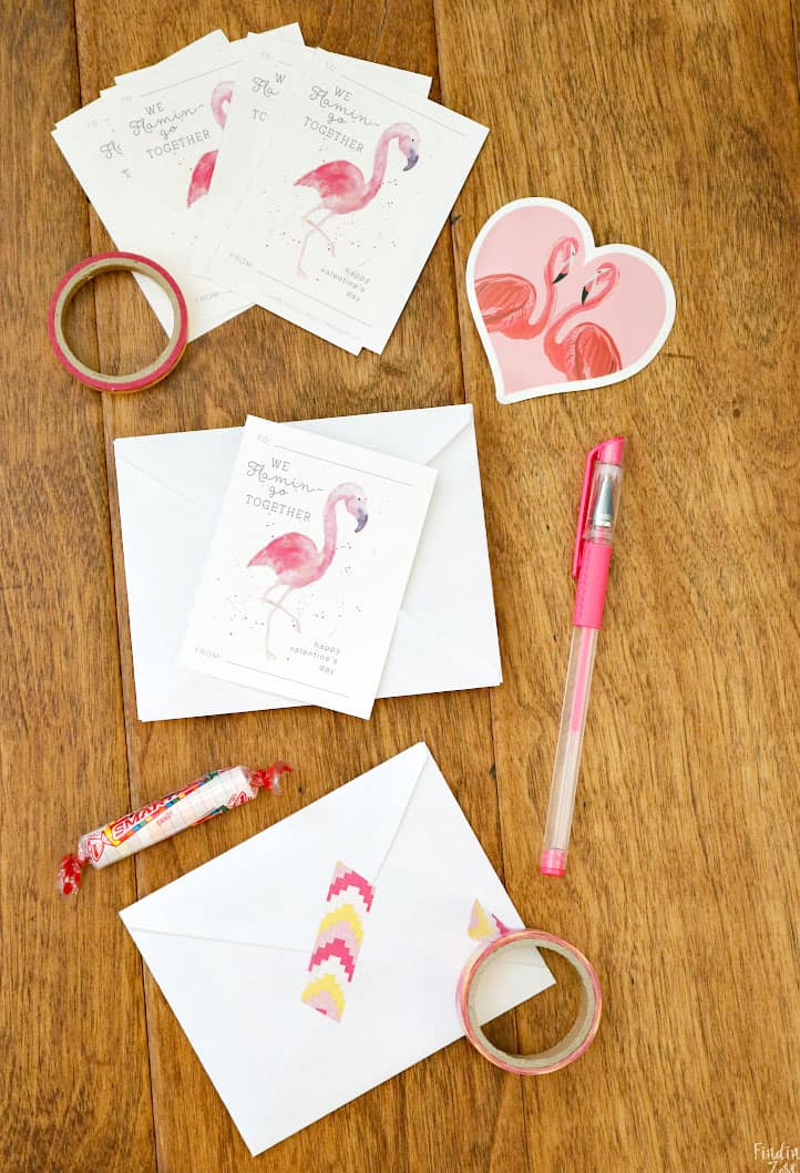 watercolor flamingo free valentine printables cards