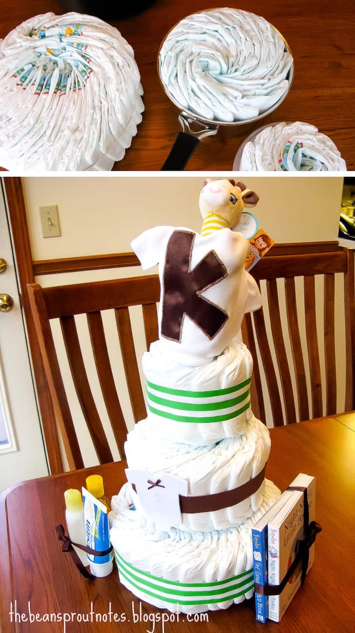 use a pan to make a diaper cake