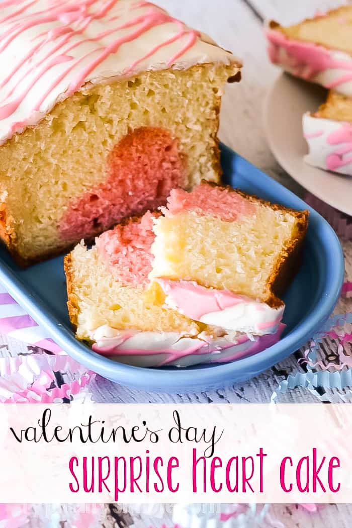 surprise heart cake with pink and white frosting