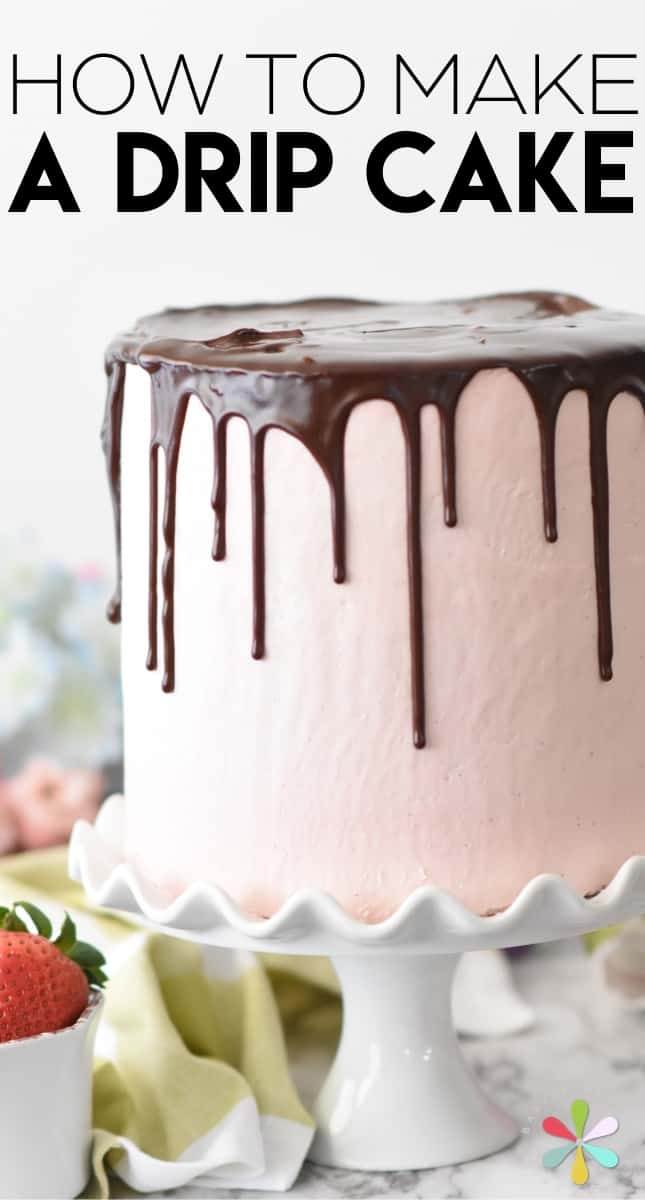 pink drip cake with chocolate ganache