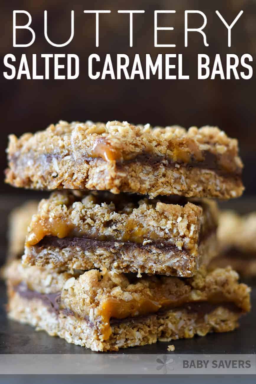Salted caramel bars in a stack