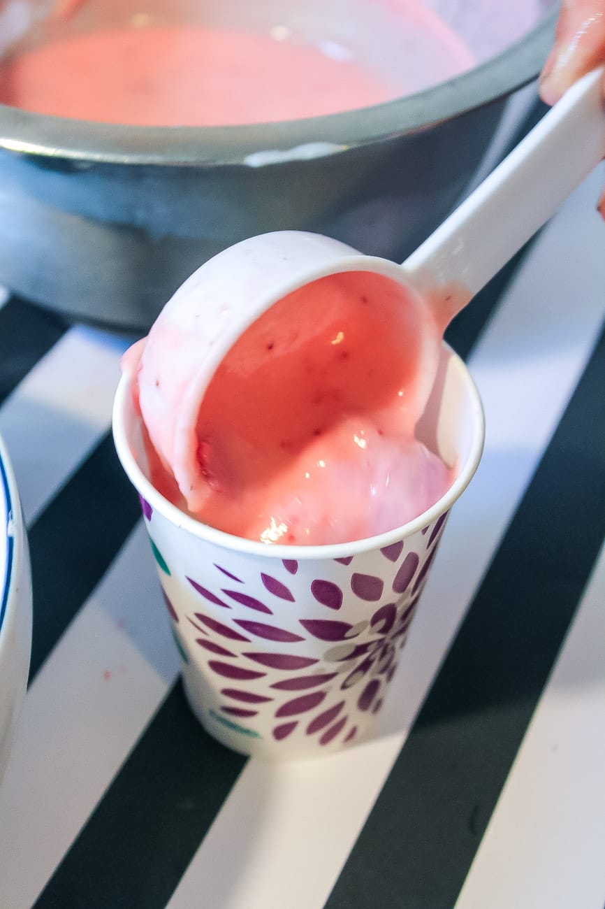 strawberry yogurt into cups