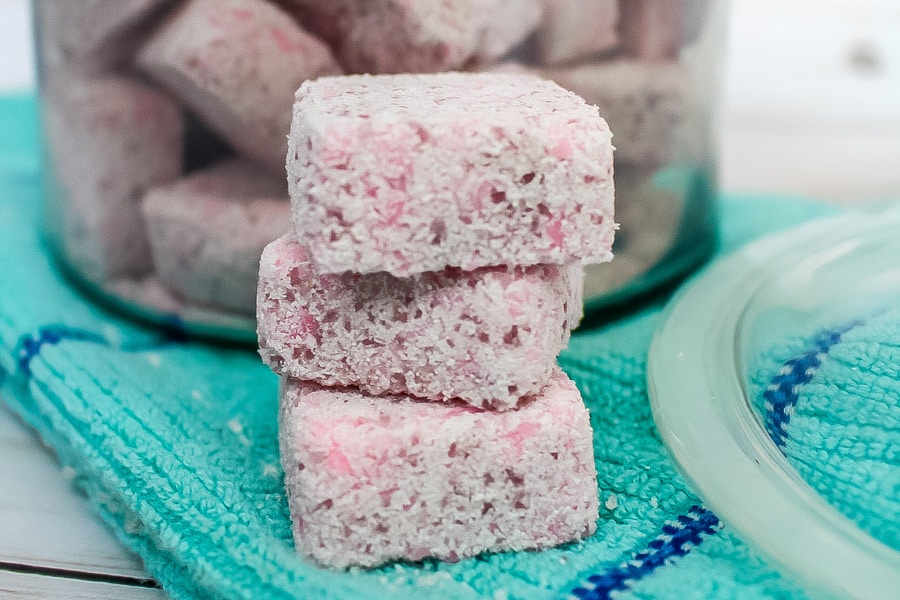3 stacked cubes of homemade laundry detergent